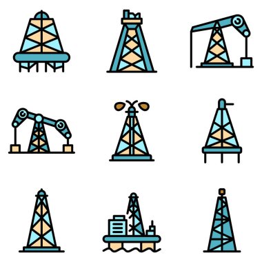 Derrick yağ simgeleri vektörü düzleştirdi