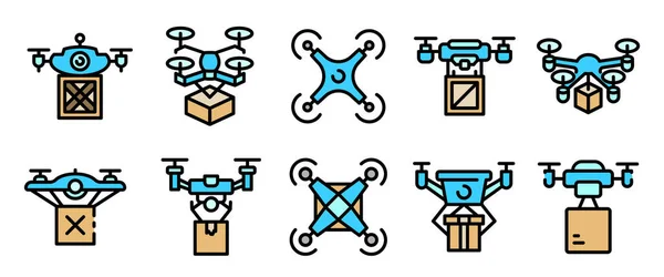 Drone iconos de servicio de entrega conjunto vector plano — Vector de stock