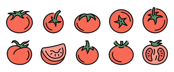 Icônes de tomate ensemble vecteur plat — Image vectorielle