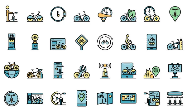 Alquilar un conjunto de iconos de bicicleta vector plano — Archivo Imágenes Vectoriales