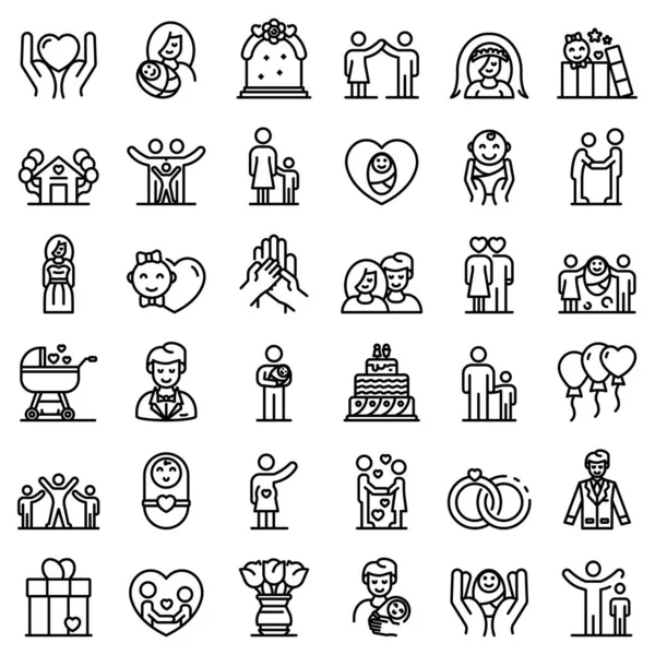 Conjunto de iconos de momentos familiares, estilo de esquema — Archivo Imágenes Vectoriales