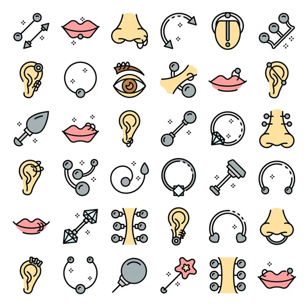 Piercing iconos conjunto vector plano — Vector de stock