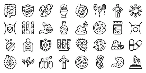 Conjunto de iconos de probióticos, estilo de esquema — Archivo Imágenes Vectoriales
