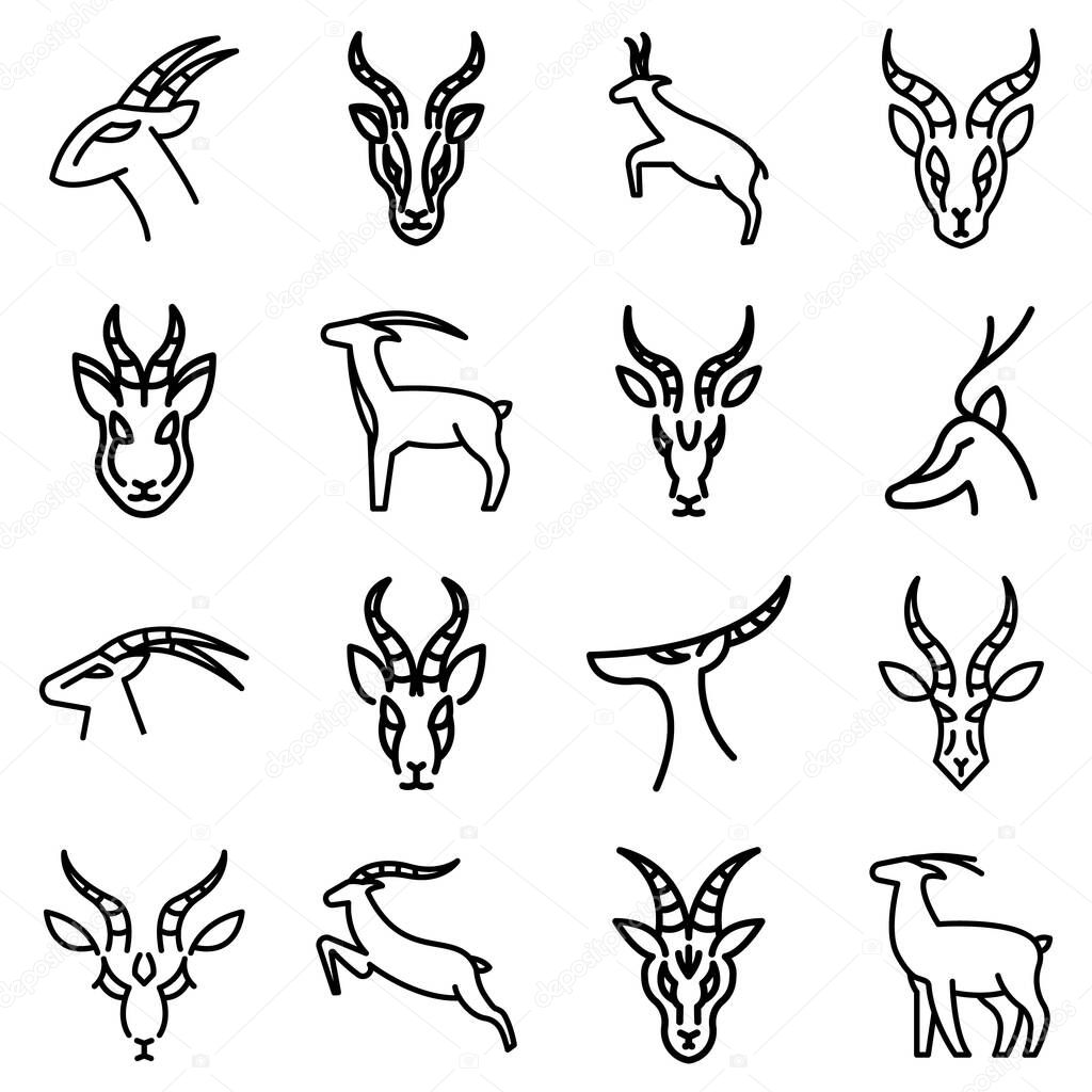 Gazelle icons set, outline style