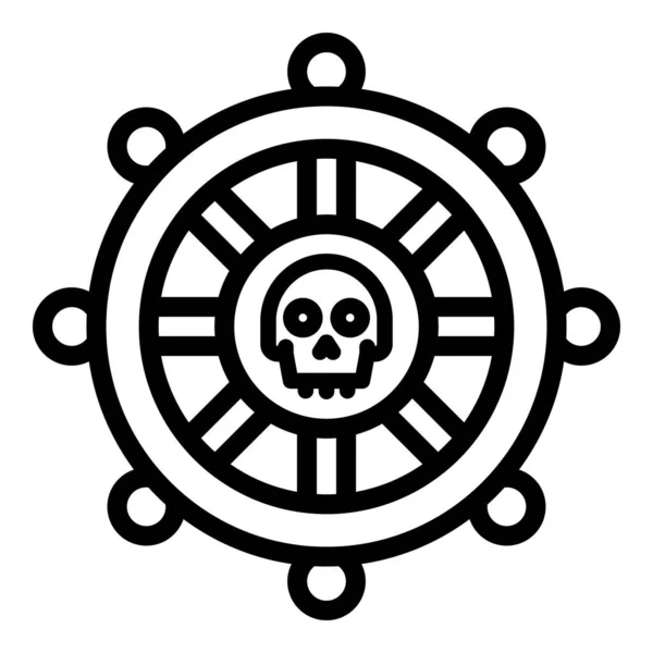 Εικόνα τροχού πειρατικού πλοίου, στυλ περιγράμματος — Διανυσματικό Αρχείο