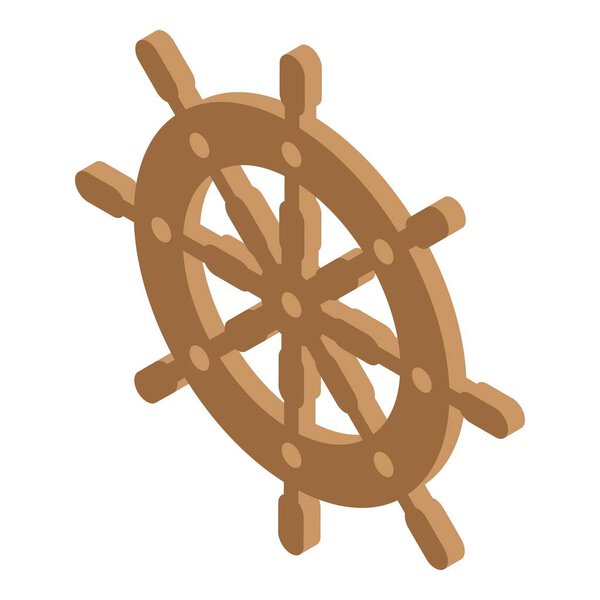Marine ship wheel icon, isometric style