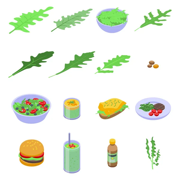 Arugula iconen set, isometrische stijl — Stockvector