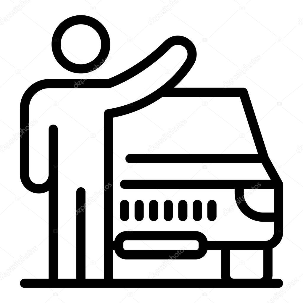 Student hitchhiking icon, outline style