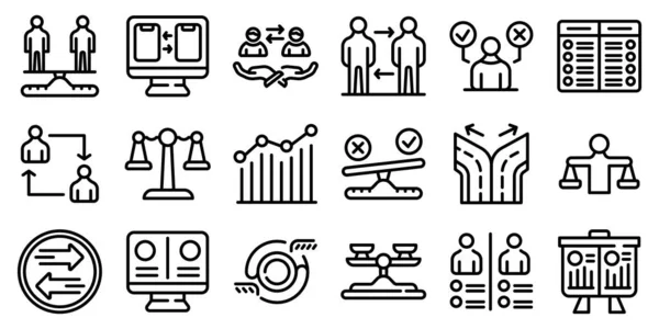 Comparison icons set, outline style — Stock Vector