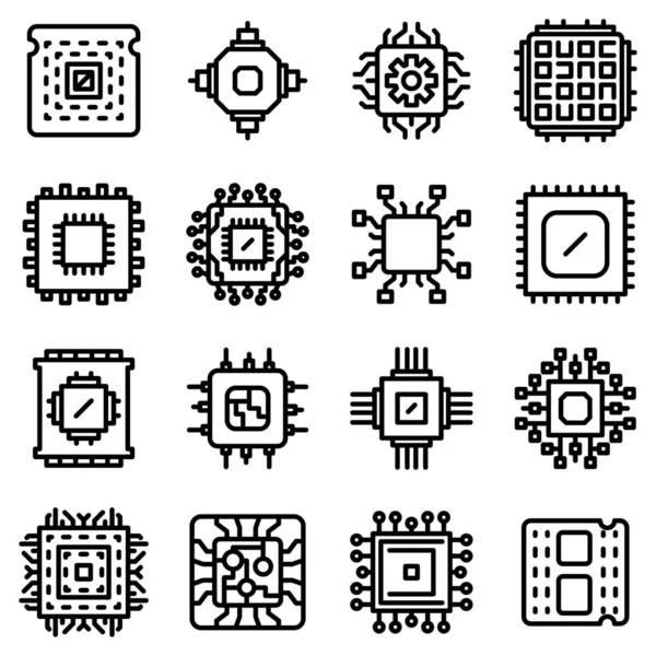 Conjunto de iconos del procesador, estilo de contorno — Vector de stock