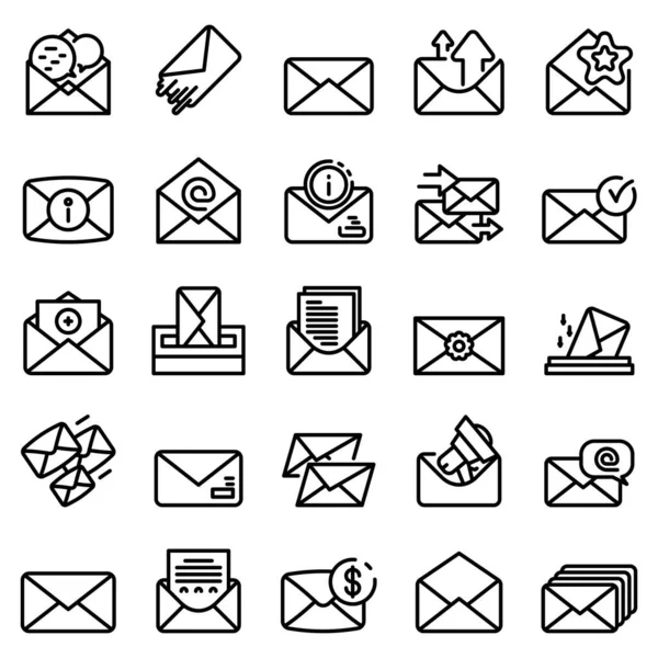 Envelop pictogrammen set, omtrek stijl — Stockvector
