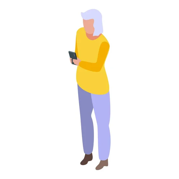 Vrouw pensioen smartphone pictogram, isometrische stijl — Stockvector