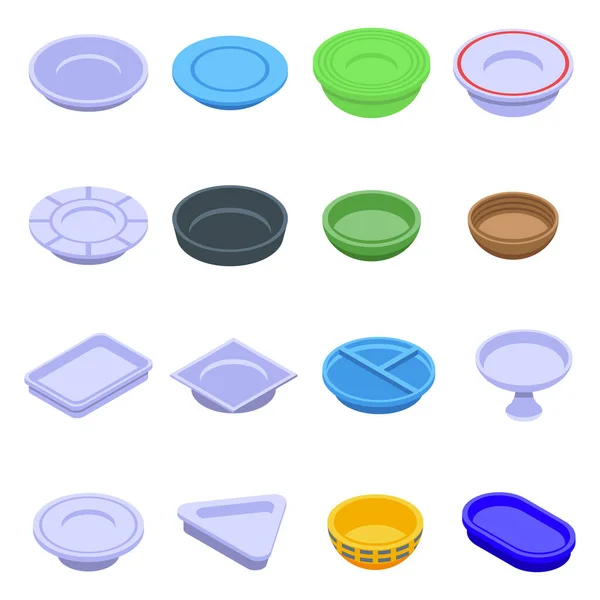Plate icons set, isometric style — Stock Vector