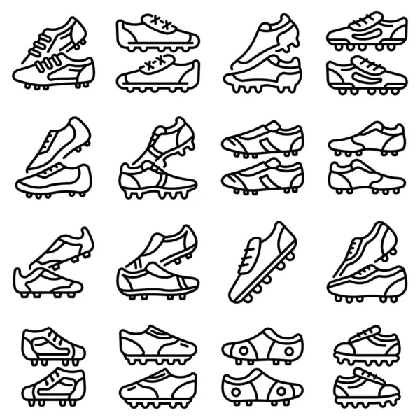 Conjunto de iconos de botas de fútbol, estilo de esquema — Vector de stock