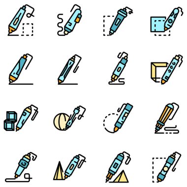 3d kalem simgeleri vektörü düzleştirin