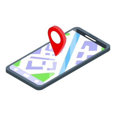 Telefon simgesi üzerinde şehir haritasını gezin, izometrik biçim