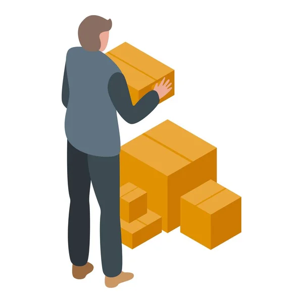Jobless man take parcels icon, isometric style — Stock Vector