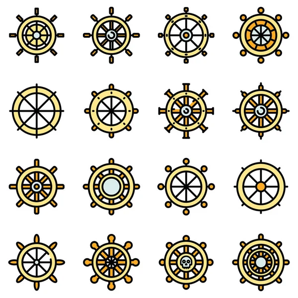 Ícones de roda de navio conjunto vetor plana — Vetor de Stock