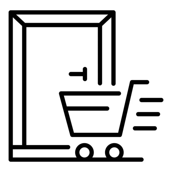Home delivery door shop cart icon, outline style — Stock Vector