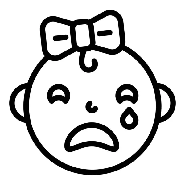 Weinende Baby-Mädchen-Ikone, Outline-Stil — Stockvektor