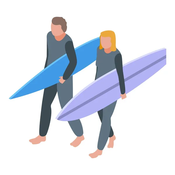 Ícone de surf de férias em família, estilo isométrico — Vetor de Stock