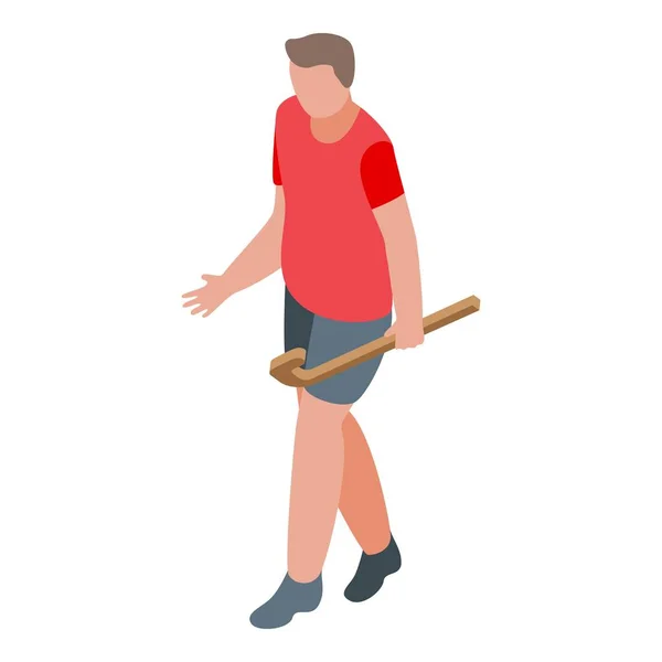 Hurling hombre jugador icono, estilo isométrico — Vector de stock