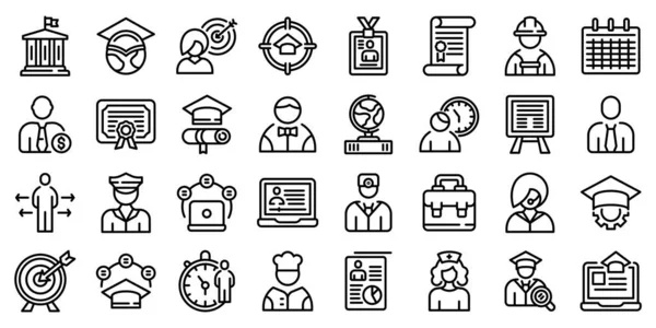 Conjunto de iconos de estudiantes de trabajo, estilo de esquema — Vector de stock