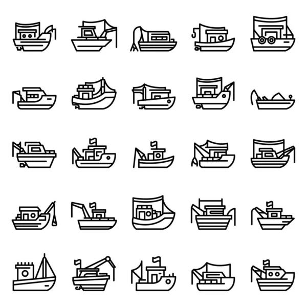 Набор значков рыболовных лодок, стиль набросков — стоковый вектор