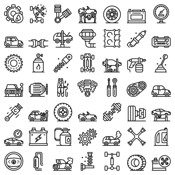 Conjunto de iconos mecánicos de coche, estilo de contorno — Vector de stock