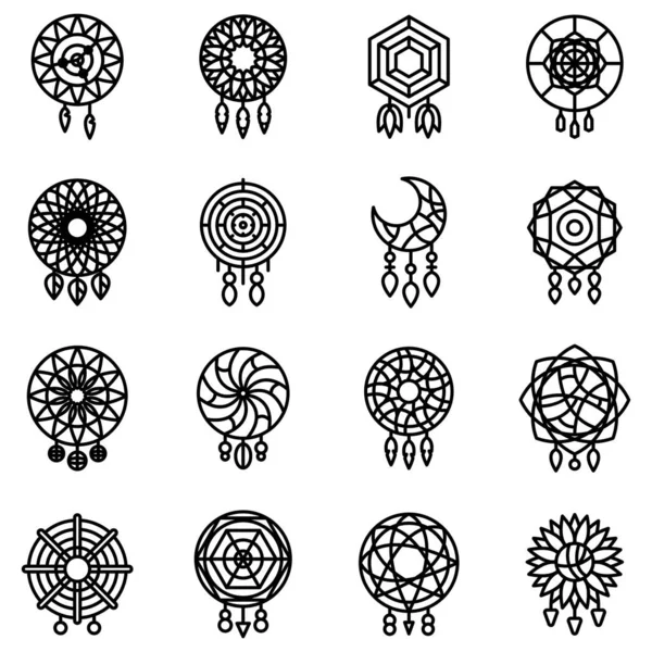 Dream catcher icons set, outline style