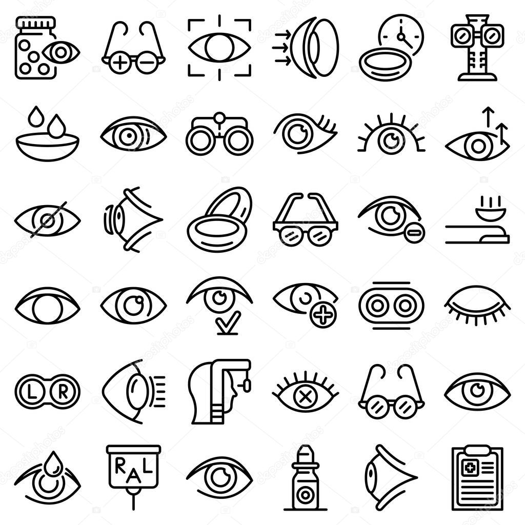 Eyes icons set, outline style