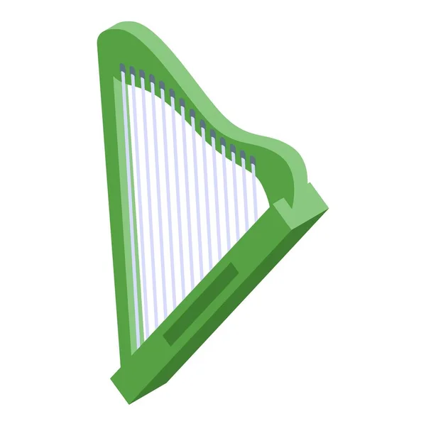 绿色竖琴图标，等距风格 — 图库矢量图片