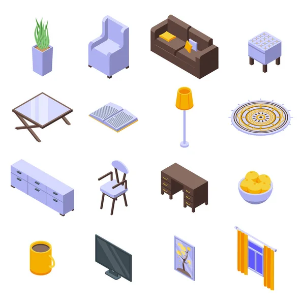 Acogedor conjunto de iconos para el hogar, estilo isométrico — Vector de stock