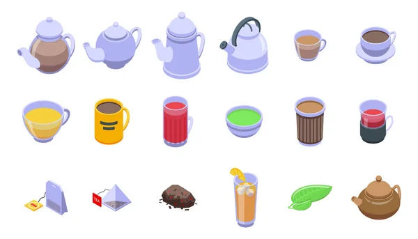 Set di icone del tè, in stile isometrico — Vettoriale Stock