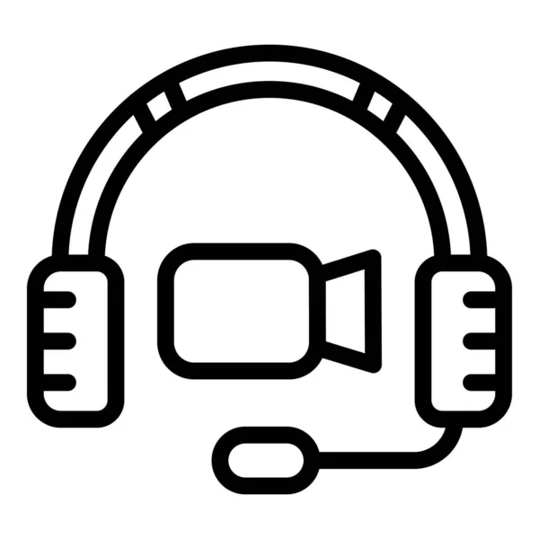 Ícone de fone de ouvido de reunião online, estilo de esboço — Vetor de Stock