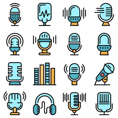 Podcast simgeleri vektörü düzleştirin