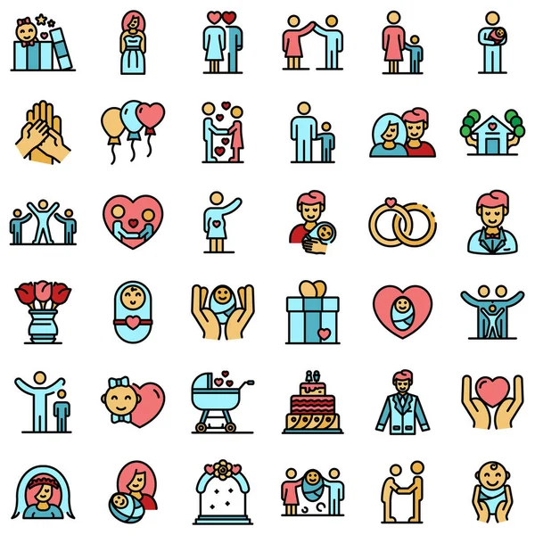 Momentos familiares iconos conjunto vector plano — Vector de stock