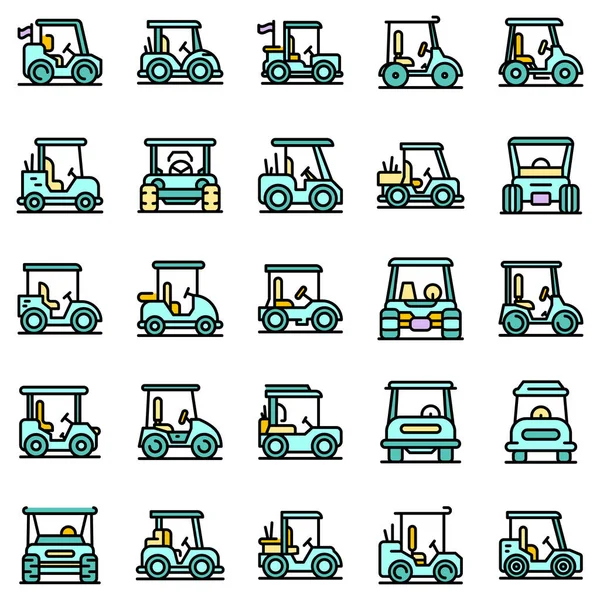 Iconos del carrito de golf conjunto vector plano — Archivo Imágenes Vectoriales