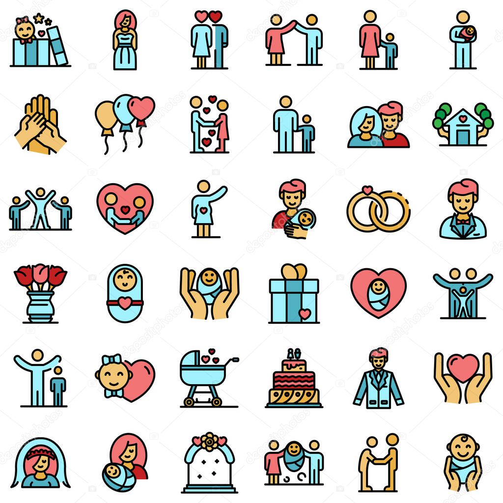 Family moments icons set vector flat