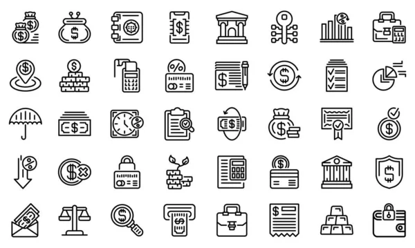 Conjunto de iconos de banco, estilo de esquema — Vector de stock