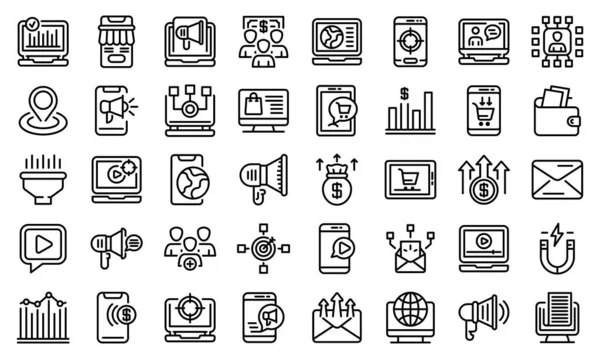 Online marketing icons set, outline style — Stock Vector