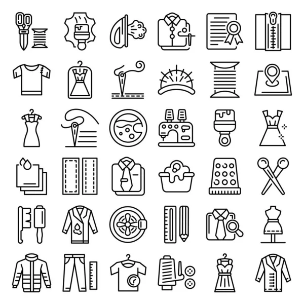 Ensemble d'icônes de réparation de vêtements, style contour — Image vectorielle