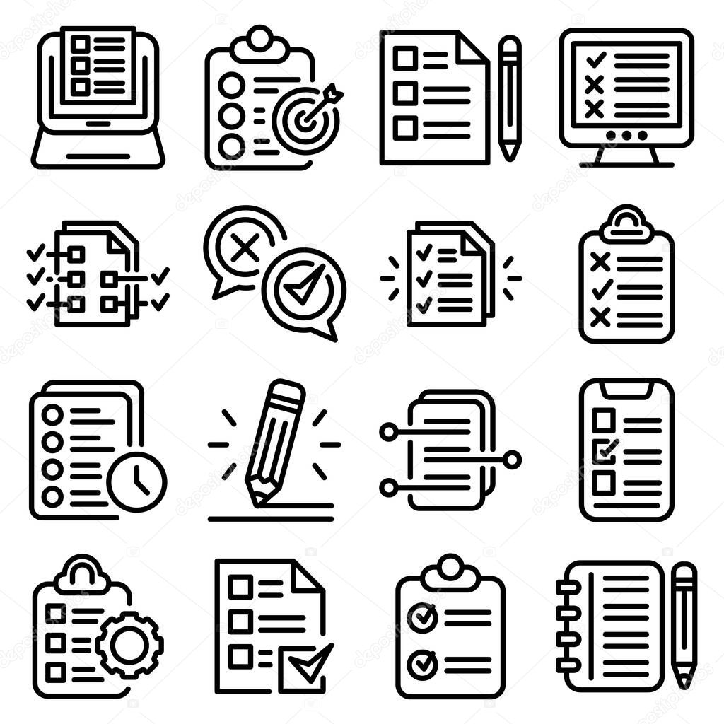 Assignment icons set, outline style