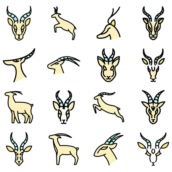 Gazelle iconos conjunto vector plano — Vector de stock