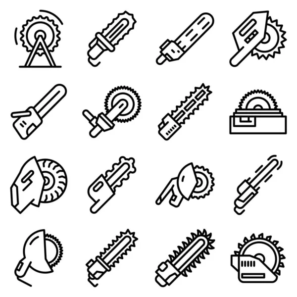 Conjunto de iconos de sierra eléctrica, estilo de esquema — Archivo Imágenes Vectoriales
