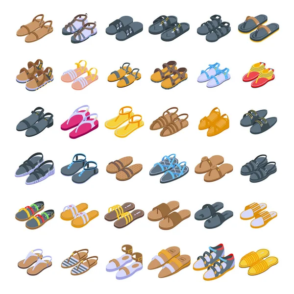 Conjunto de ícones de sandálias, estilo isométrico — Vetor de Stock