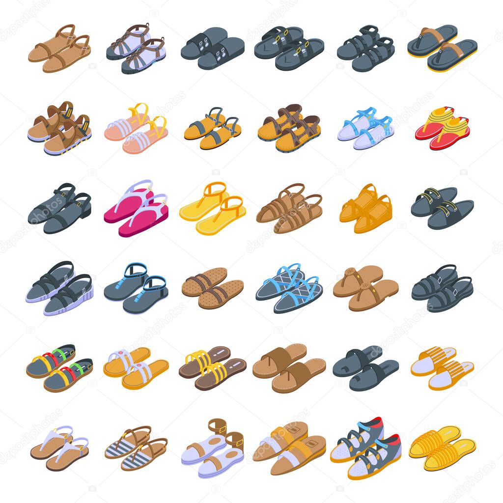 Sandals icons set. Isometric set of sandals vector icons for web design isolated on white background
