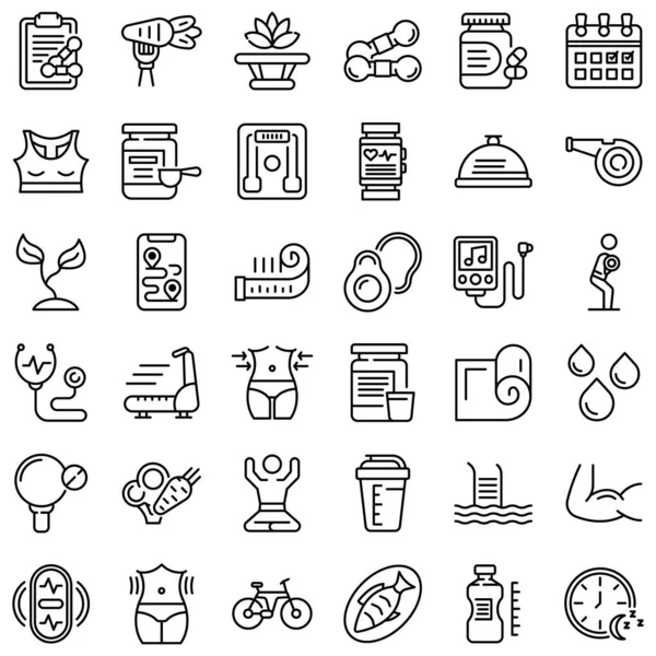 Healthy lifestyle icons set, outline style — Stock Vector