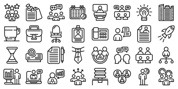 Conjunto de iconos de reunión, estilo de esquema — Vector de stock