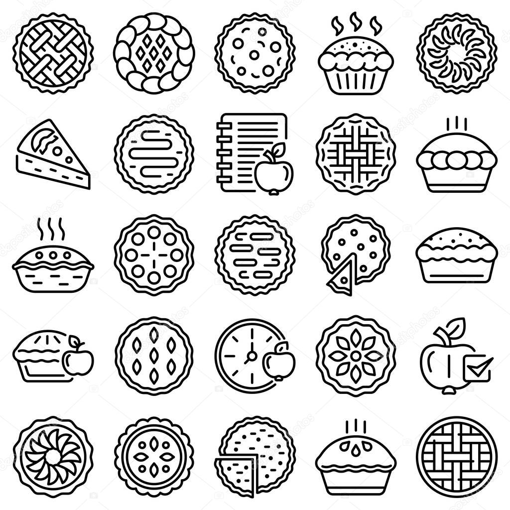 Apple pie icons set, outline style